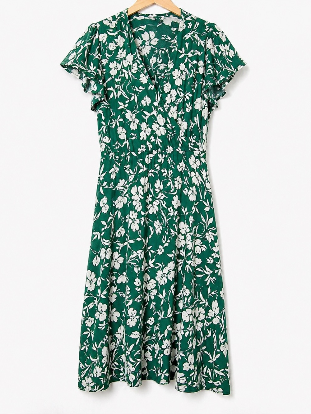 Adrianna Papell Green Floral Midi Dress Large Feminine Garden Party Cottagecore